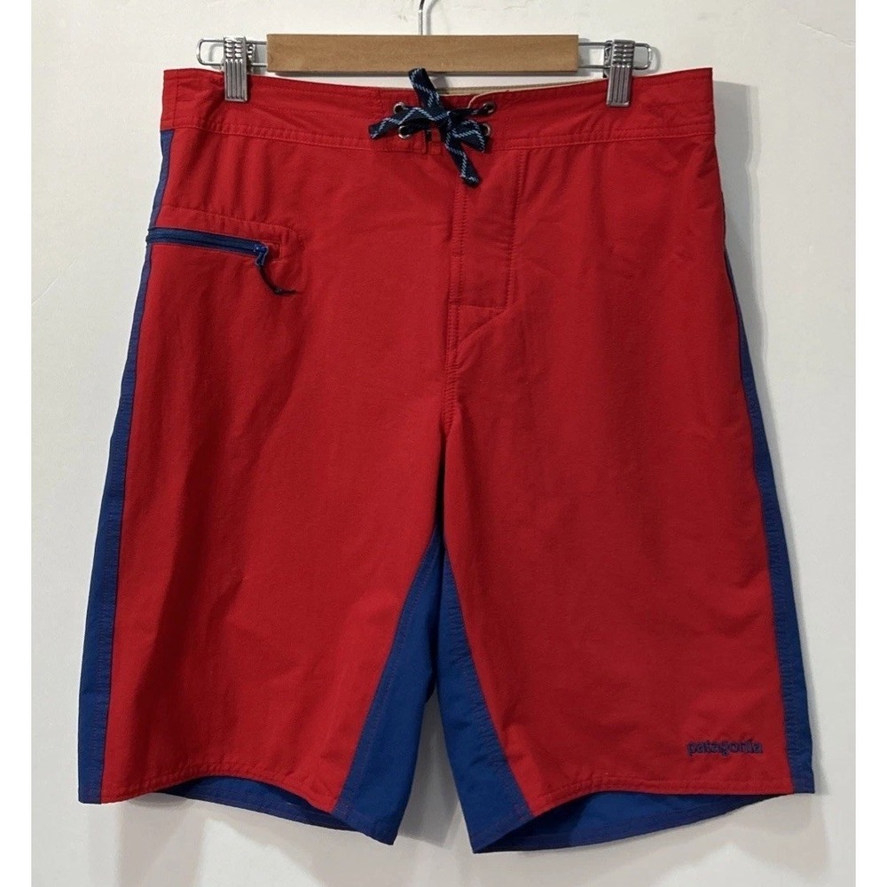 Patagonia Stretch Wavefarer BoardShorts Sz 33 STOW Pocket ColorBlock 86543 CLEAN